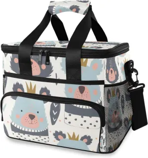 Bear Crown Childish Doodle Cooler Bag Insulated Cooler Soft Sided Cooler 24 Can Portable Picnic Bag Large Leakproof Lunch Bag Box for Beach Grocery Camping Travel Car Men Women