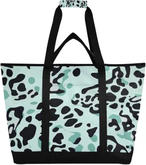 Beautiful Leopard Print Reusable Insulated Lunchbox Cooler Bag, Leakproof Kitchen Grocery Bag Collapsible Portable Cooler Tote Bag for Picnic, Camping, Office, Travel