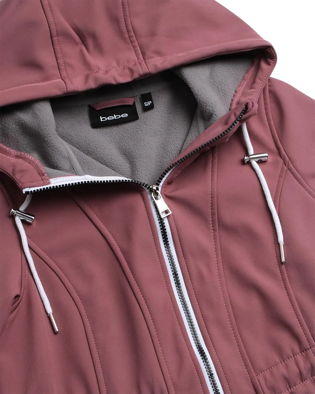 bebe Women's Long Softshell Jacket - Lightweight Quilted Hooded Zip Up Jacket - Insulated Windbreaker Jacket for Women (S-XL)