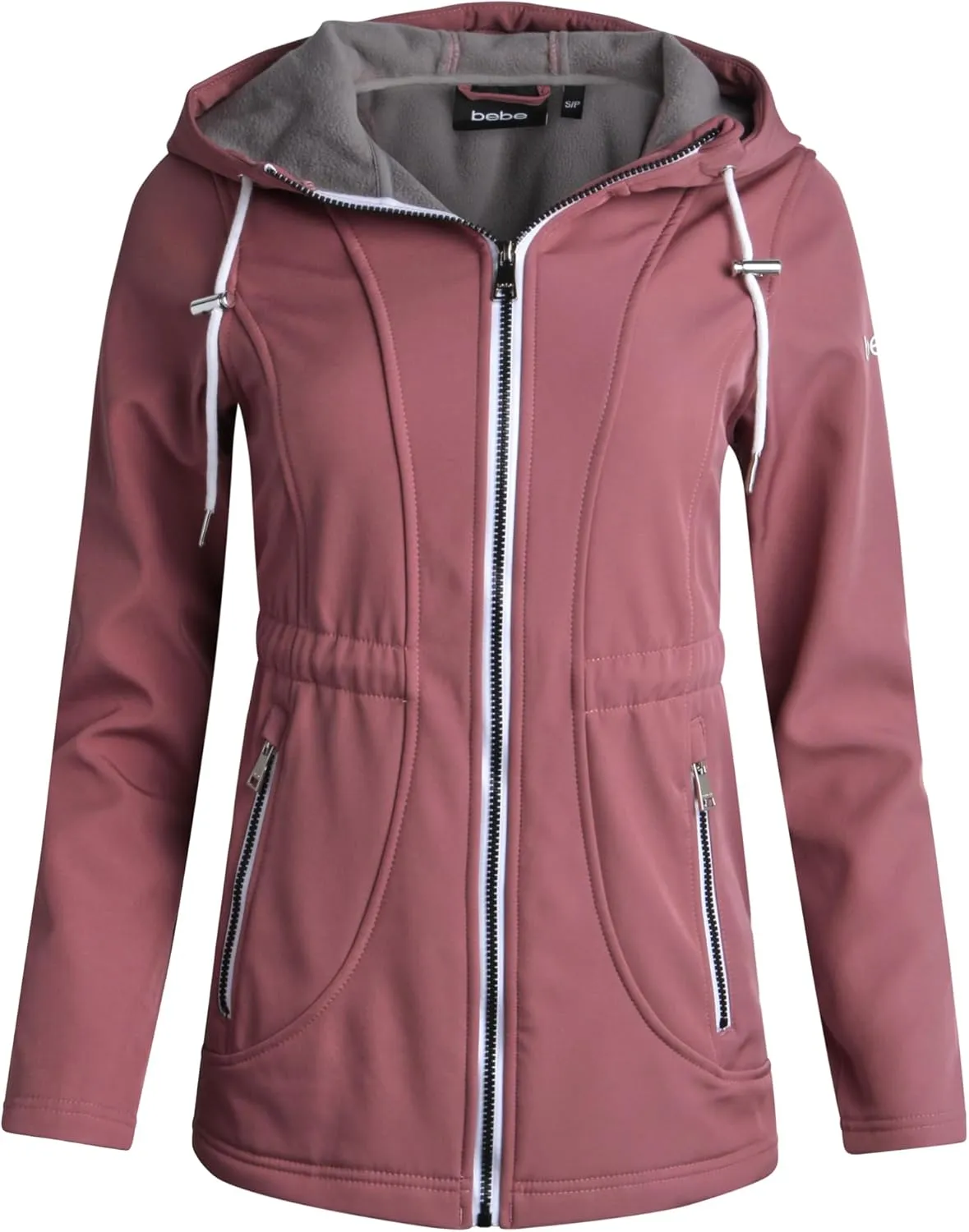 bebe Women's Long Softshell Jacket - Lightweight Quilted Hooded Zip Up Jacket - Insulated Windbreaker Jacket for Women (S-XL)