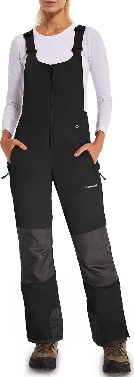 BenBoy Women's Snow Bibs Ski Waterproof Windproof Insulated Overalls Ripstop Snowboard Pants Winter