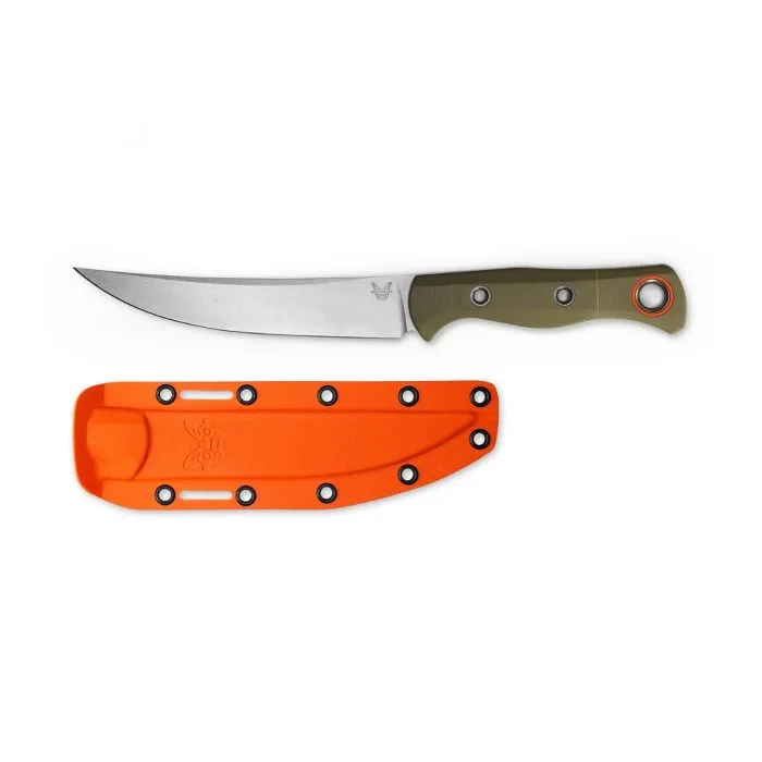 Benchmade 15500-3 Meatcrafter Plain Edge Fixed Blade Knife Green G-10 6.08"