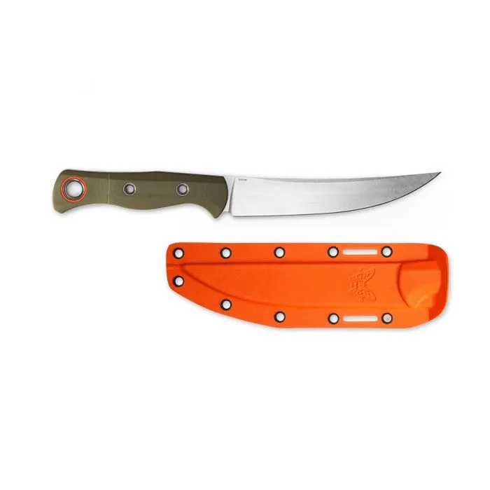 Benchmade 15500-3 Meatcrafter Plain Edge Fixed Blade Knife Green G-10 6.08"