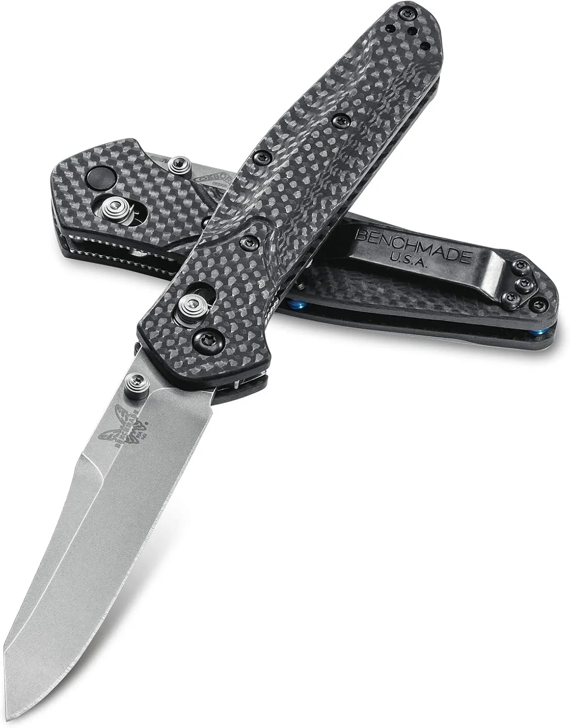 Benchmade 940 Blue Class Folding Knife, Plain Edge/Satin Finish CPM-S90V Blade/Carbon 940-1