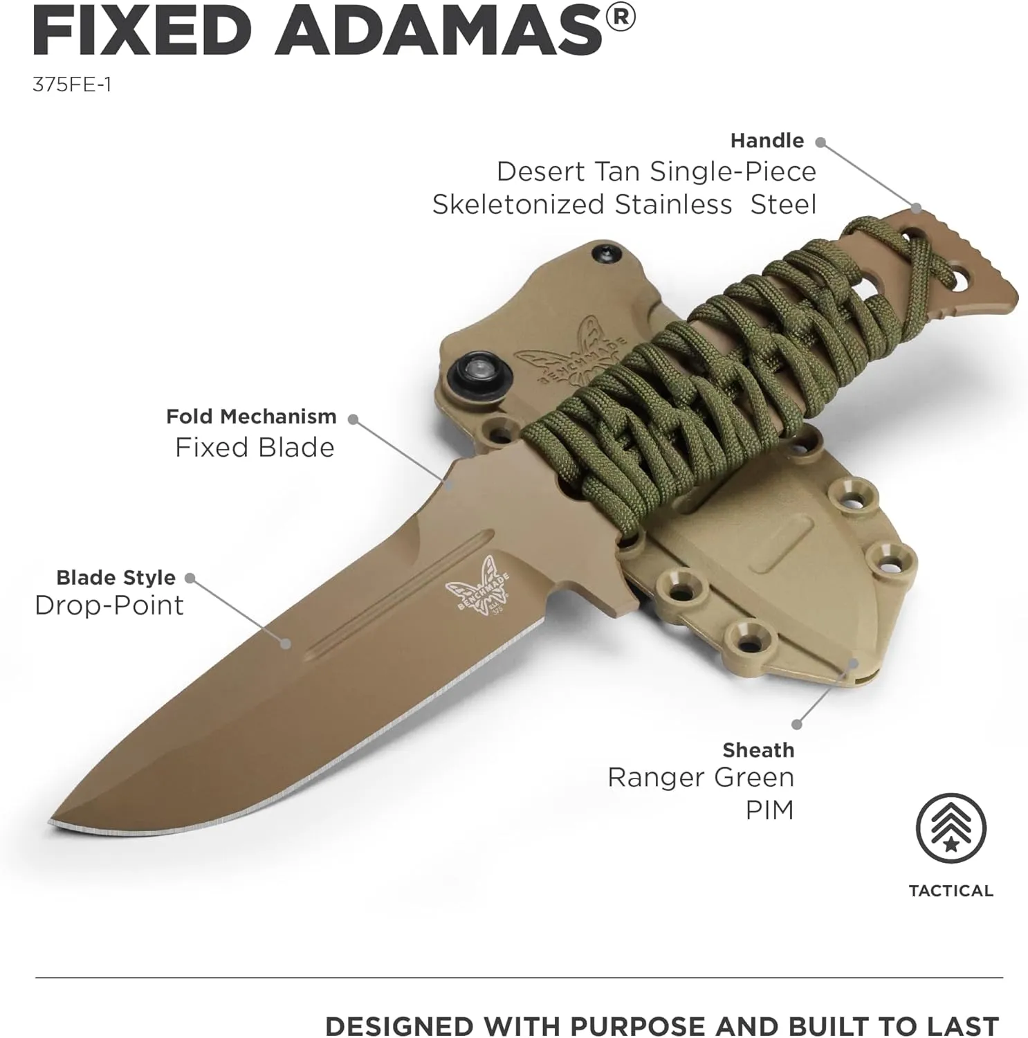 Benchmade - Adamas 375 Tactical Knife with Flat Earth Paracord Handle (375FE-1)