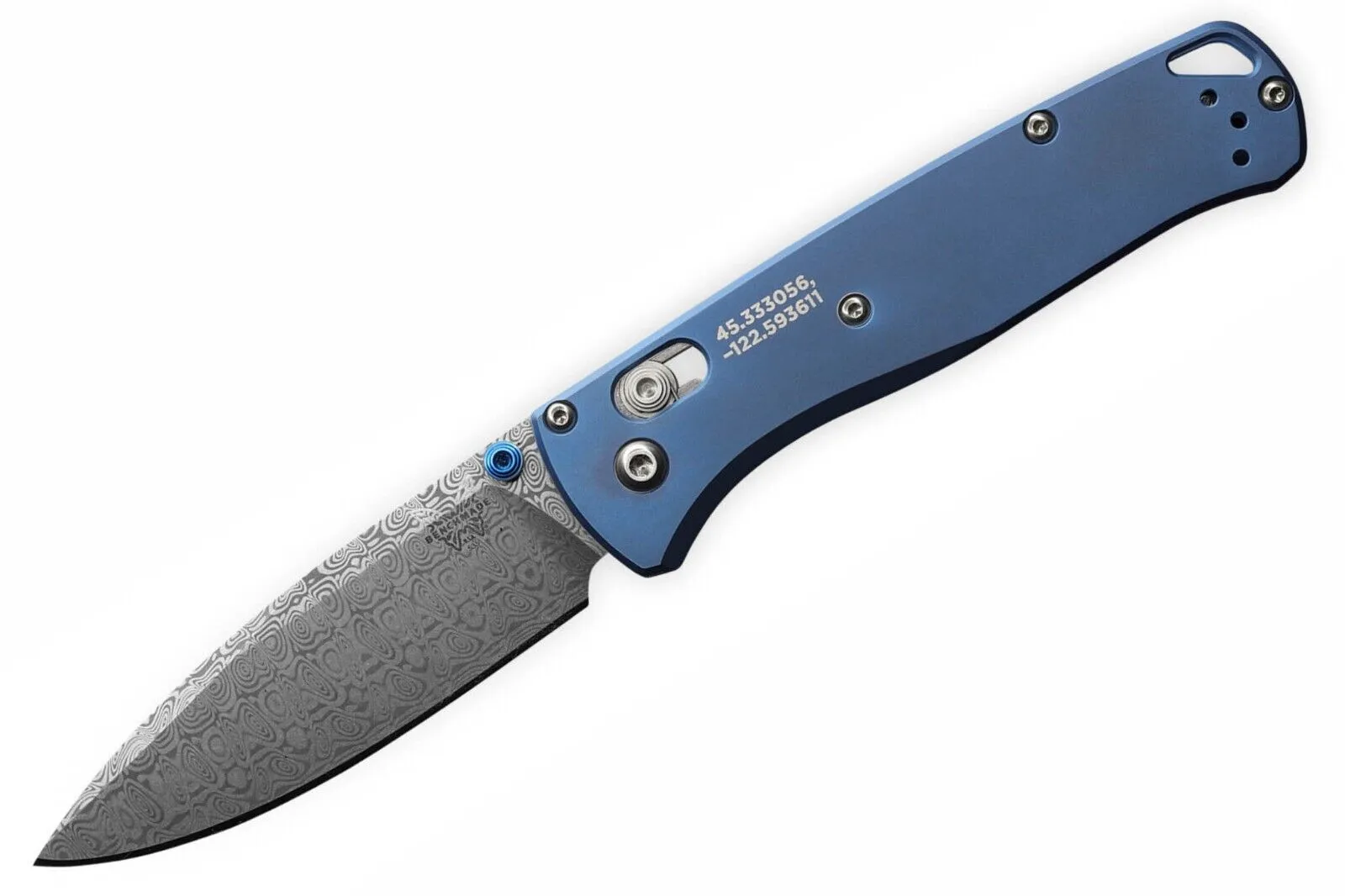 Benchmade Bugout Limited Edition Blue Titanium Ladder 3.2" Damasteel Blade 535-2204 Pocket Knife