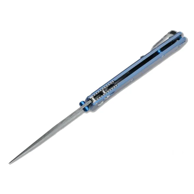 Benchmade Bugout Limited Edition Blue Titanium Ladder 3.2" Damasteel Blade 535-2204 Pocket Knife