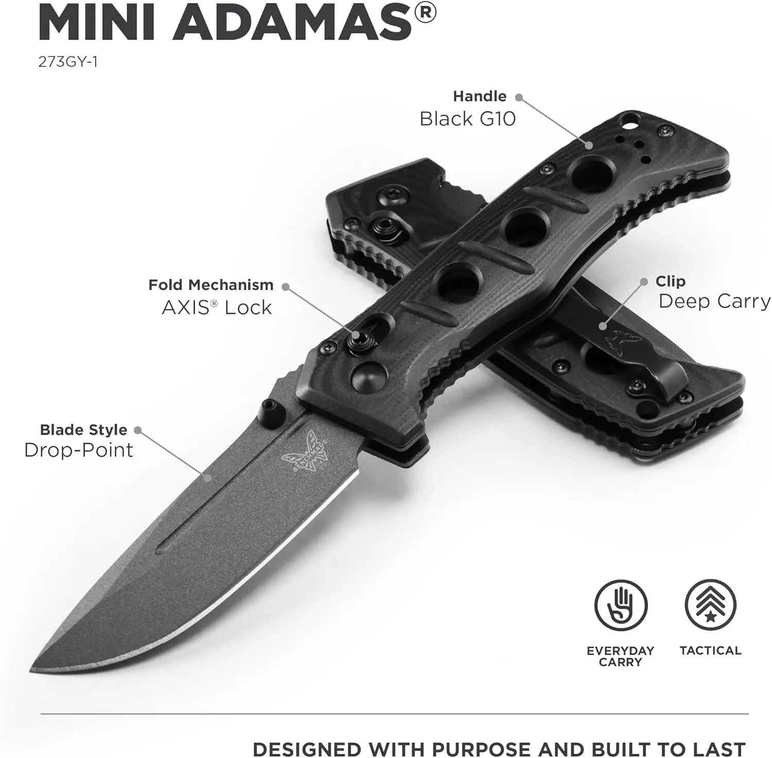 Benchmade - Mini Adamas 273 Tactical Knife with Black G10 Handle (273GY-1)