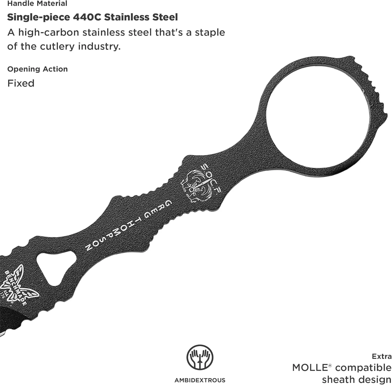 Benchmade - SOCP Knife, Double Edge Dagger Blade, Plain Edge, Black Handle
