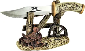 BestGiftEver Hunting Blade Knife with Western Style Horse Decorative Stand - Gift for Hunters, gold brown