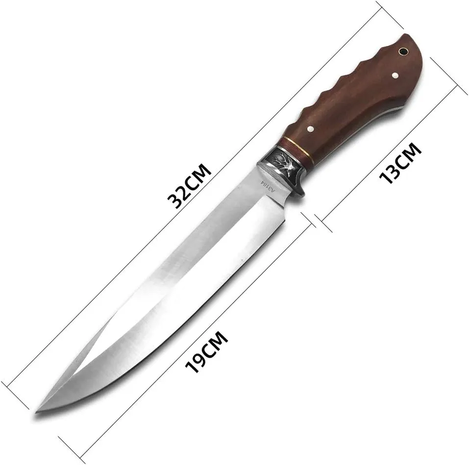 Big Fixed Blade Knives with Leather Sheath Rosewood Handle Tactical Survival Hunting Knives