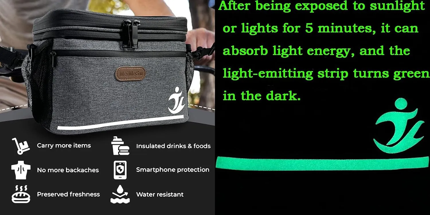 Bike Handlebar Bag with Touch Screen Phone Holder, Waterproof Front Basket, Insulated Cooler Lunch Bag