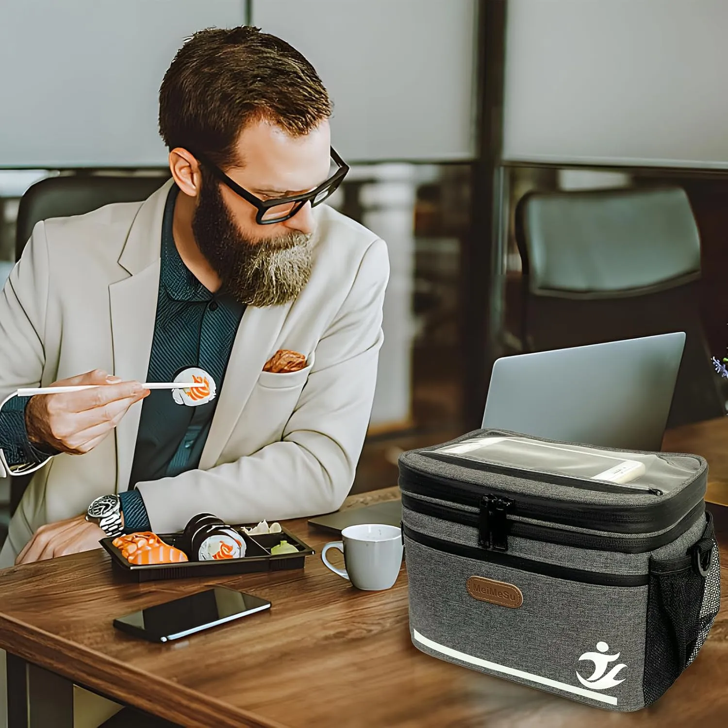 Bike Handlebar Bag with Touch Screen Phone Holder, Waterproof Front Basket, Insulated Cooler Lunch Bag