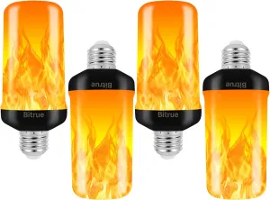 Bitrue LED Flame Effect Light Bulb, 4 Modes Flame Light Bulbs, E26 Base Fire Light Bulb with Gravity Sensor,Flickering Light Bulbs Halloween Home Party(4 Pack)