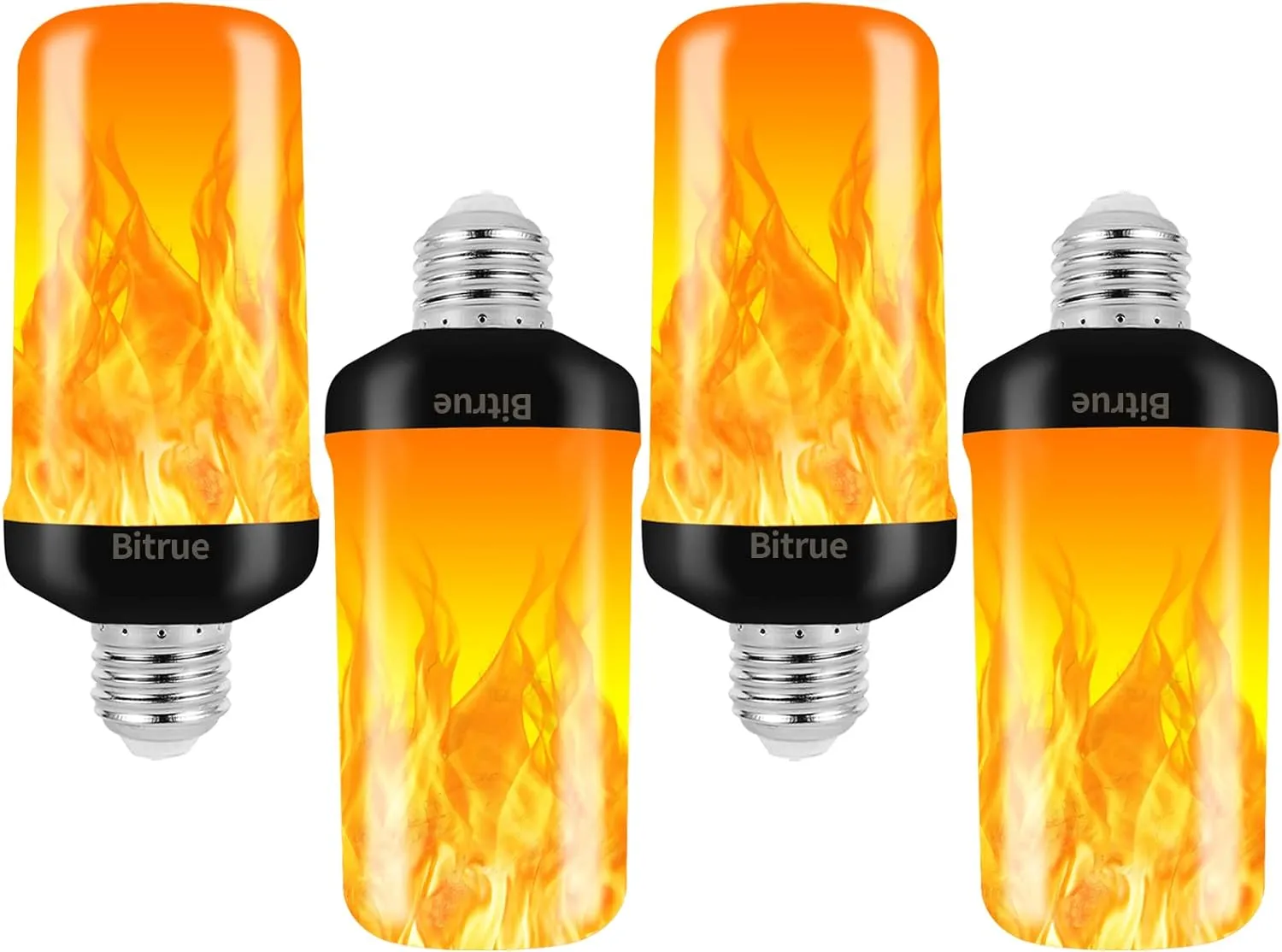 Bitrue LED Flame Effect Light Bulb, 4 Modes Flame Light Bulbs, E26 Base Fire Light Bulb with Gravity Sensor,Flickering Light Bulbs Halloween Home Party(4 Pack)
