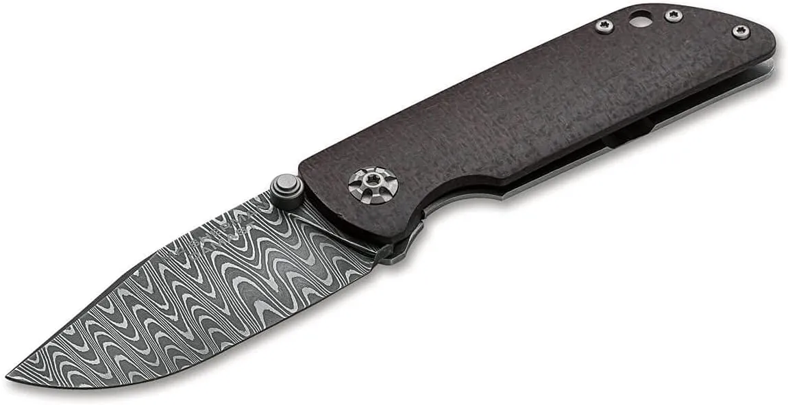 Böker Manukaftur Solingen M4 Sherman Damascus - Folding Collector's Pocket Knife Crafted from Recovered M4 Tank Materials, Made in Germany