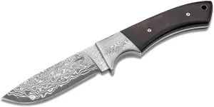 BÖKER PLUS® M-One Damascus hunting knife - fixed blade & leather sheath - bushcraft knife with ebony wood handle - outdoor - gift box