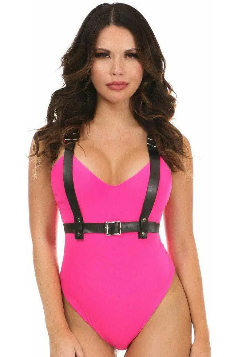 Black Vegan Leather Body Harness w/Bow