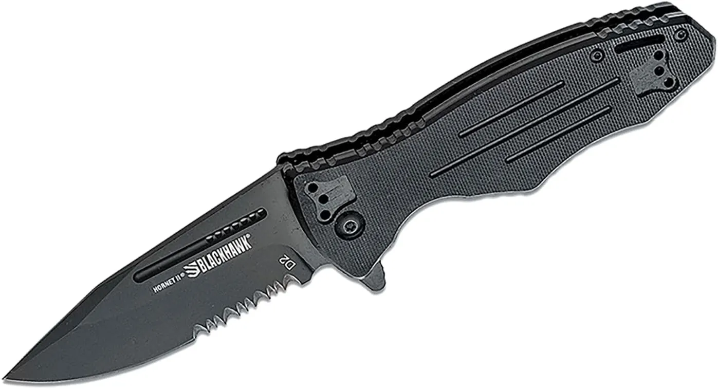 BLACKHAWK HORNET Knife G10 Sideliner 3-1/4” Partially Serrated D2 Tool Steel Blade with G10 Handle (BH15H211BK)