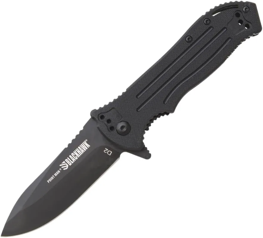 BLACKHAWK POINT MAN Knife G10 Sideliner 3-3/8” D2 Tool Steel Blade with G10 Handle (BH15PM201BK)