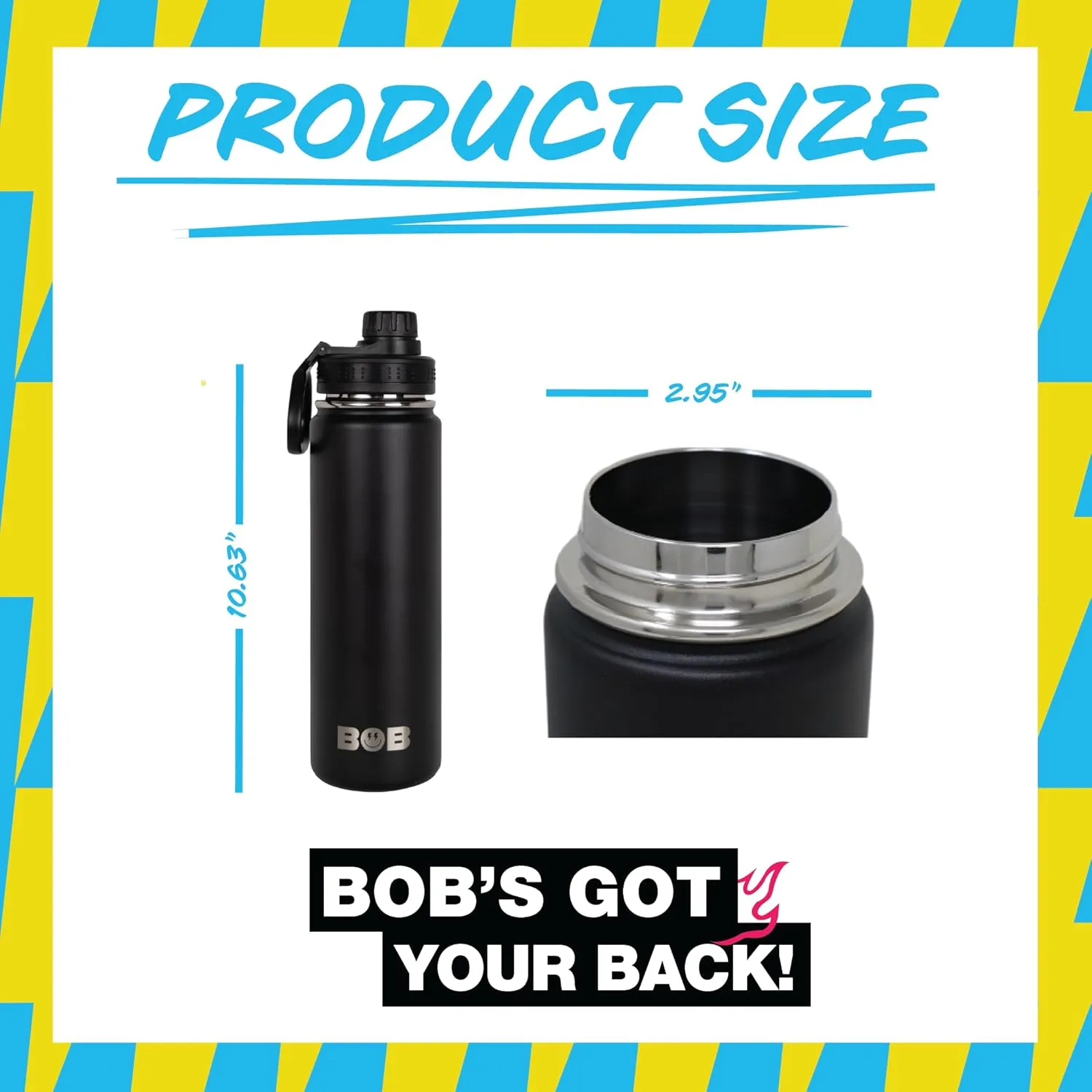 BOB THE COOLER CO - 26oz The Big Swig Double Wall Vacuum Insulated Water Bottle with Spout Lid, Made of Stainless Steel, Leak Proof, Great for Sports, Travel, & More (Black)