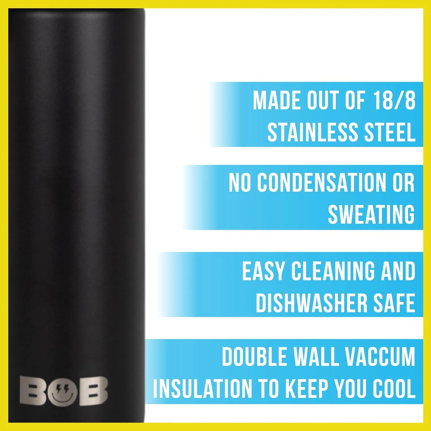BOB THE COOLER CO - 26oz The Big Swig Double Wall Vacuum Insulated Water Bottle with Spout Lid, Made of Stainless Steel, Leak Proof, Great for Sports, Travel, & More (Black)