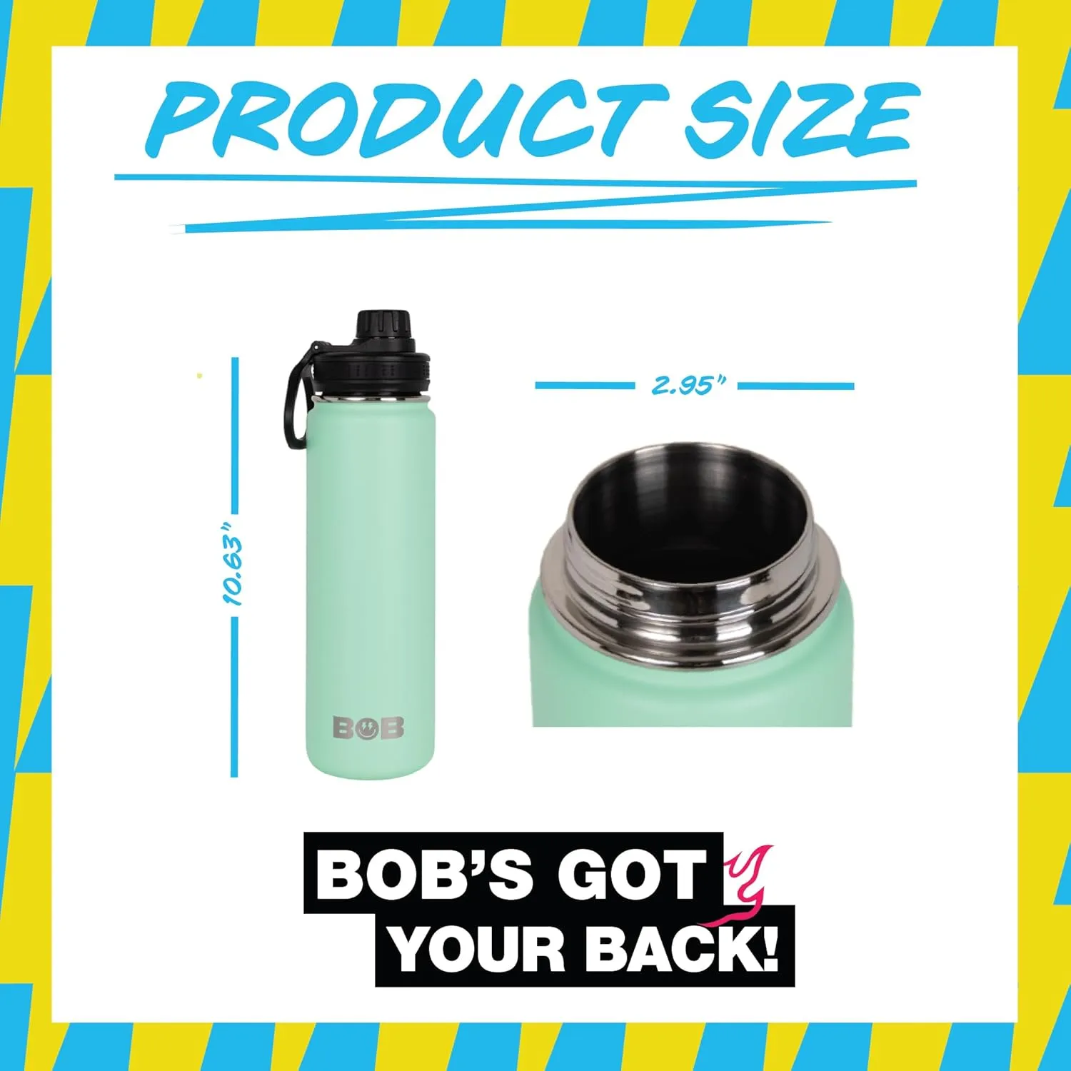 BOB THE COOLER CO - 26oz The Big Swig Double Wall Vacuum Insulated Water Bottle with Spout Lid, Made of Stainless Steel, Leak Proof, Great for Sports, Travel, & More (Palm Green)