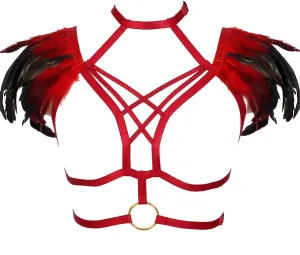 Body CAGE Women's Feathers Body Harness Bra Gothic Punk Epaulette Burning Man Festival Rave Wing Bralette Adjustable