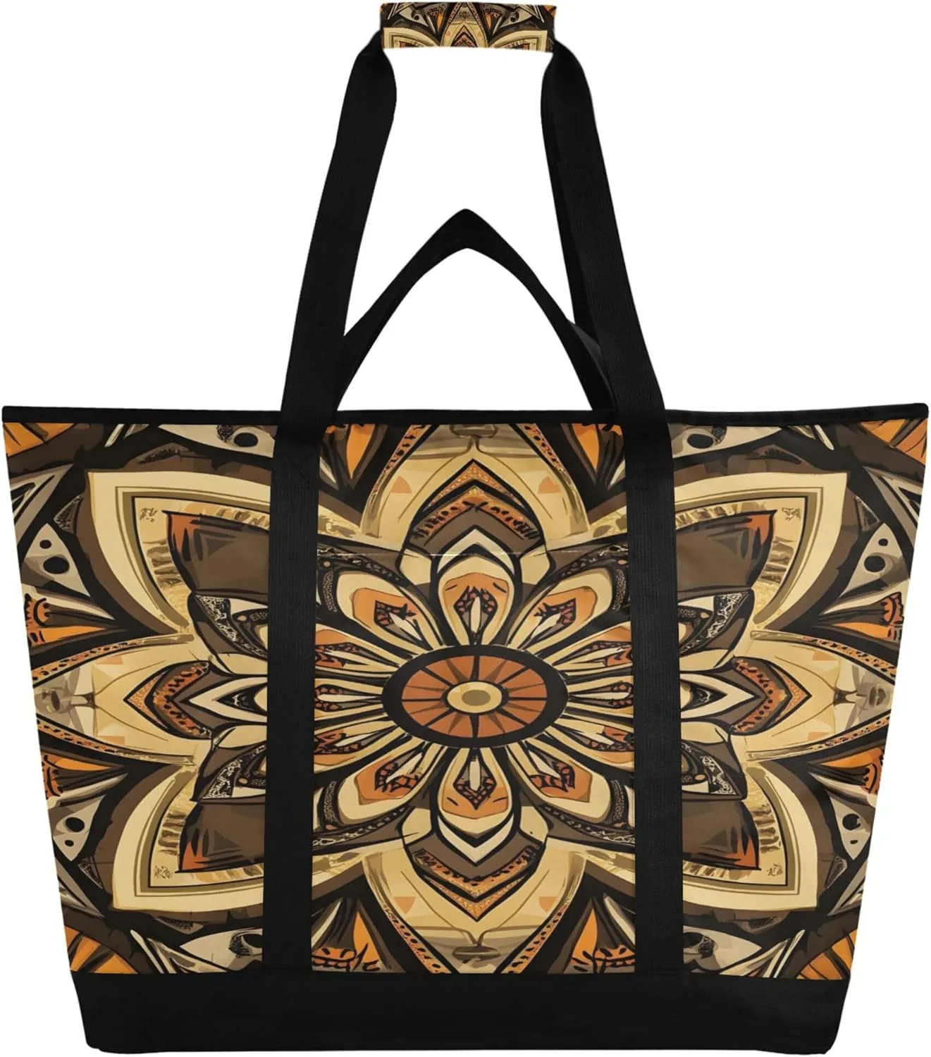 Bohemian Reusable Insulated Cooler Bag with Ice Pack Compartment - Large 47L Waterproof Thermal Grocery Tote for Picnic Beach Camping Lunch Storage