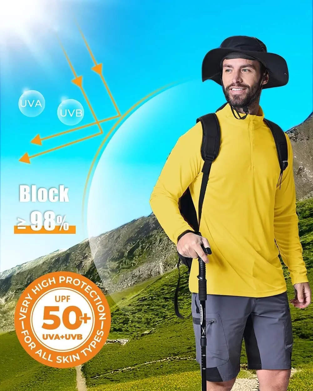 Boladeci Men's UPF 50  Sun Shirts 1/4 Zip Long Sleeve SPF UV Protection Lightweight Quick Dry Quarter Zip Golf Shirts