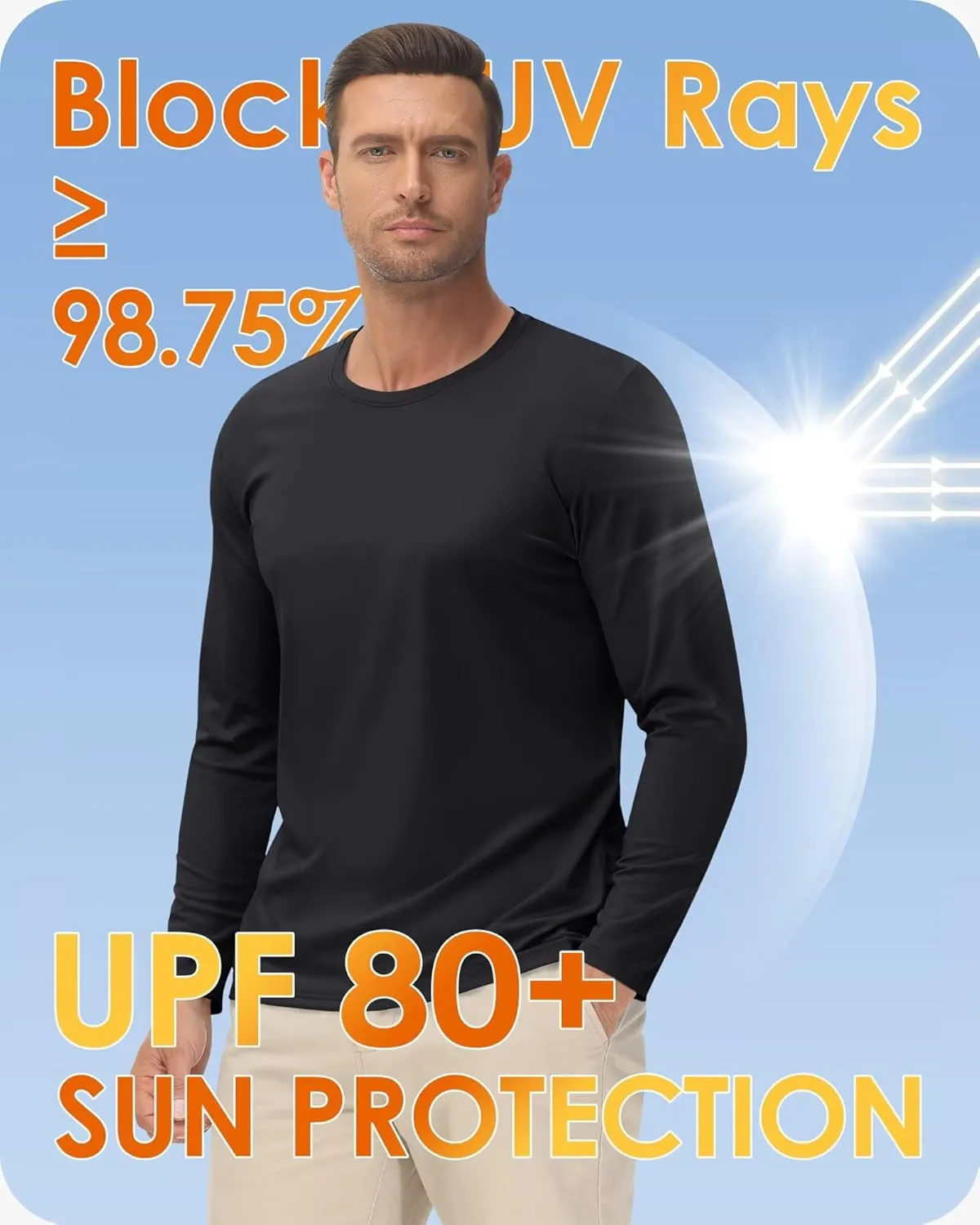 Boladeci Men's UPF 80  Sun Shirts Long Sleeve Lightweight UV Protection SPF Shirts Rash Guard Swim T-Shirts