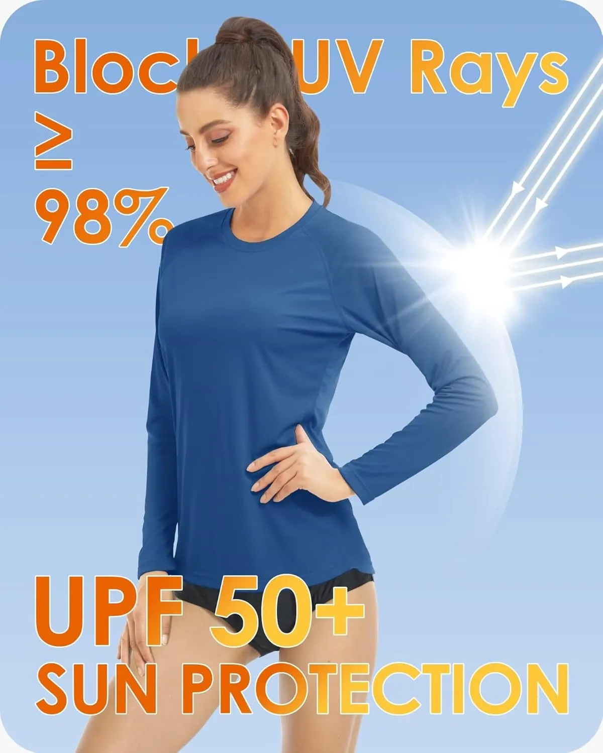Boladeci Women's Sun Shirts UPF 50  UV Protection Rash Guard Long Sleeve Swim Shirts Quick Dry Lightweight Workout Tops