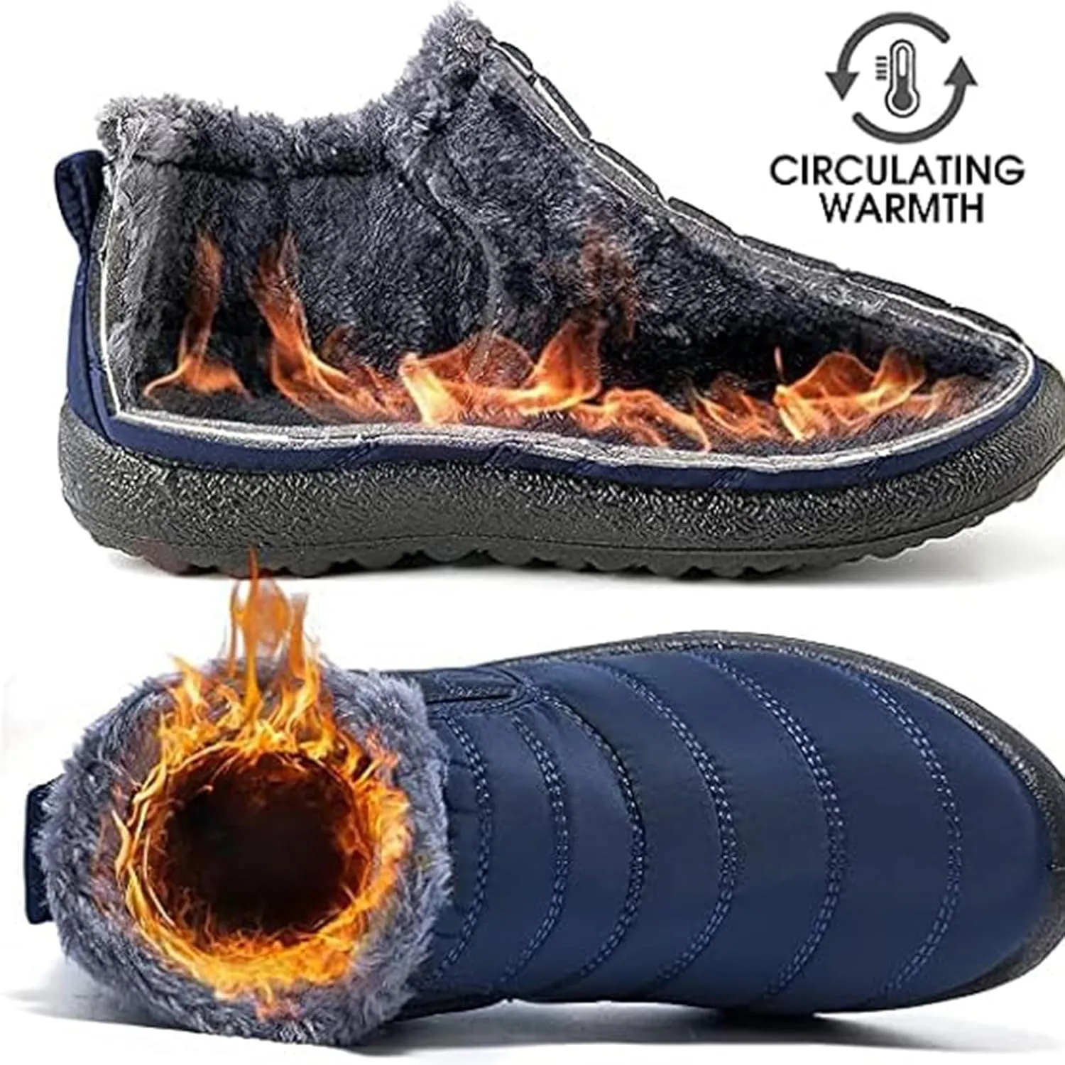 Boojoy Winter Boots, Warm Non-Slip Ankle Boots, Waterproof Slip on Outdoor Winter Fur Lined Warm Booties, Unisex Snow Boots