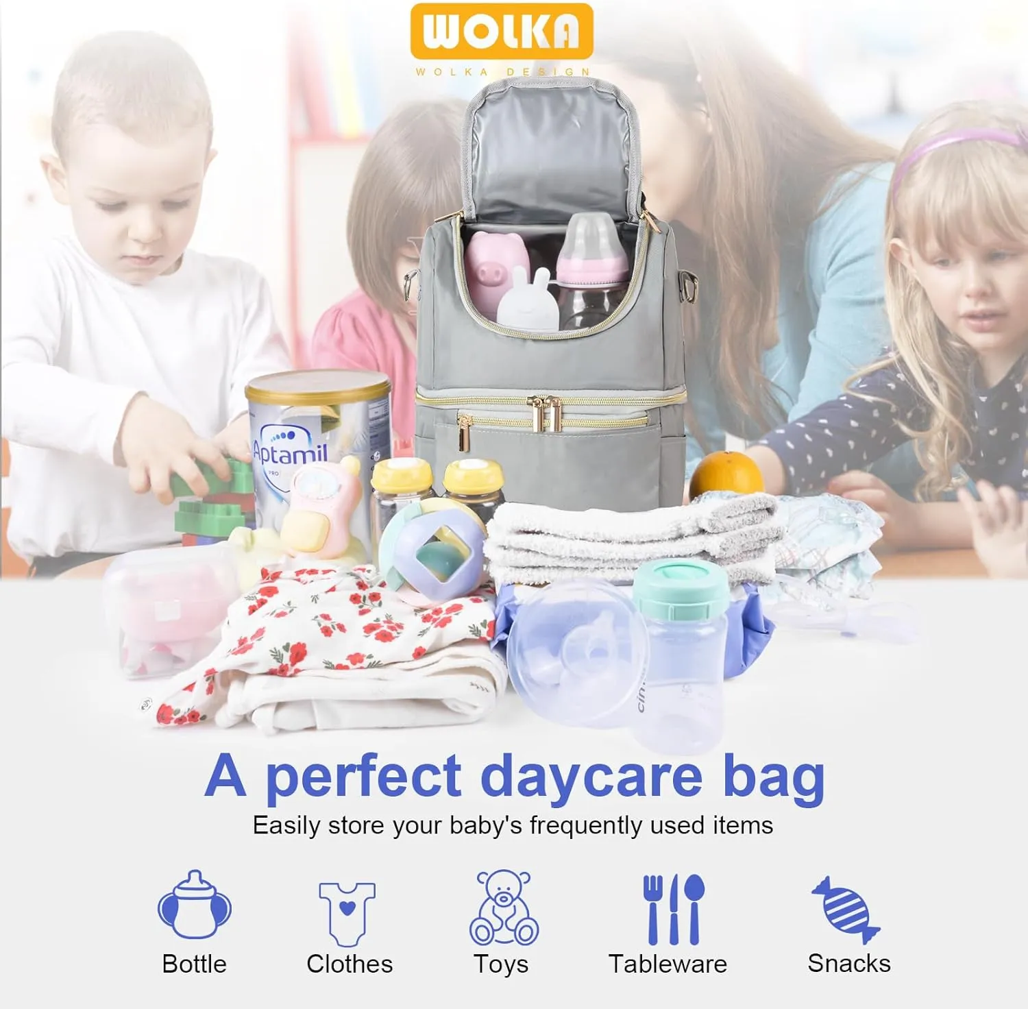 Breastmilk Cooler Bag - Cooler Bag for Nursing Moms Multi-Function, Insulated Baby Bottle Cooler Tote Bag with Double Compartments - Fits 6 Baby Bottles Up to 9 Ounce