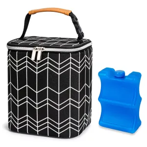 BreastMilk Cooler Bag with Ice Pack Fits 4 Baby Bottles Up to 9 Ounce, Baby Bottle Bag Fits for Nursing Mom Daycare, Black