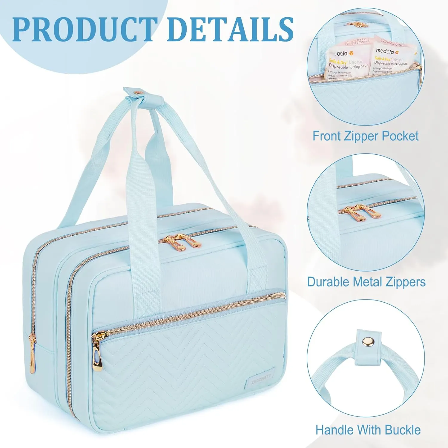 Breastmilk Cooler Travel Bag, Wearable Breast Pump Storage Bag Compatible with Momcozy/Medela/Elvie/Willow Breast Pump with Ice Pack and Waterproof Mat,Blue