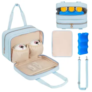Breastmilk Cooler Travel Bag, Wearable Breast Pump Storage Bag Compatible with Momcozy/Medela/Elvie/Willow Breast Pump with Ice Pack and Waterproof Mat,Blue