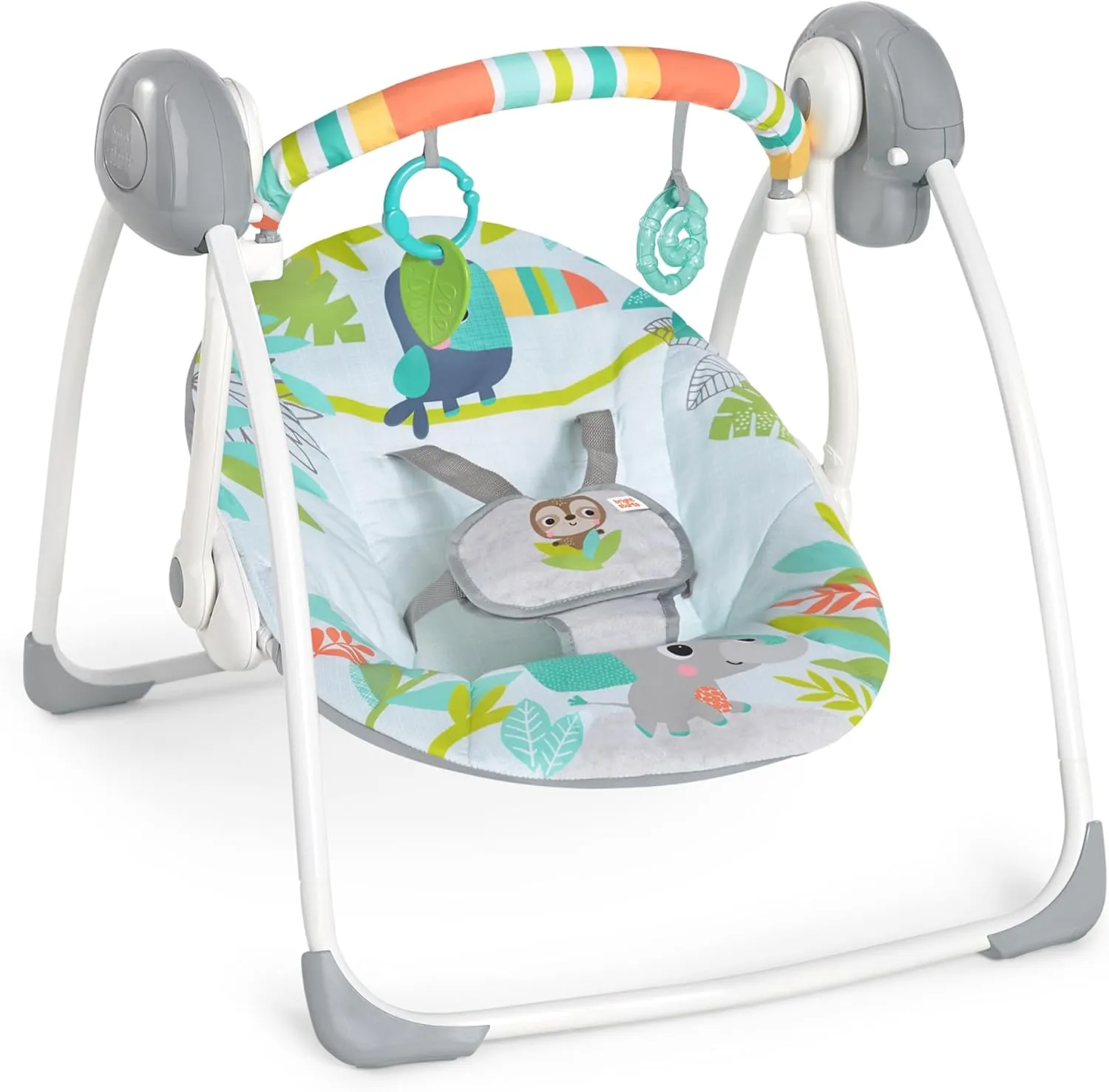 Bright Starts Portable Automatic 6-Speed Baby Swing with Removable -Toy Bar, 0-9 Months 6-20 lbs (Rainforest Vibes)