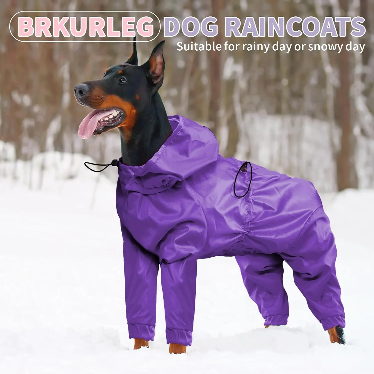 BRKURLEG Dog Raincoat Reflective Pet Poncho for Medium Dogs Boy Girl, Pet Waterproof Rainproof Jacket with Leash Hole, 4 Legs Dog Rain Jacket, Lightweight Waterproof Jackets, Purple XL