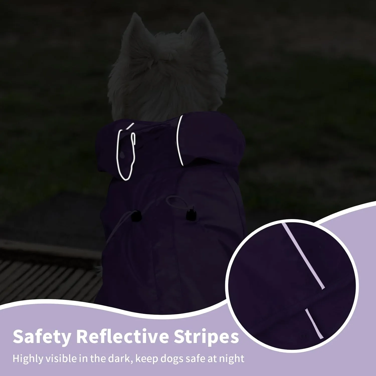 BRKURLEG Dog Raincoat Reflective Pet Poncho for Medium Dogs Boy Girl, Pet Waterproof Rainproof Jacket with Leash Hole, 4 Legs Dog Rain Jacket, Lightweight Waterproof Jackets, Purple XL