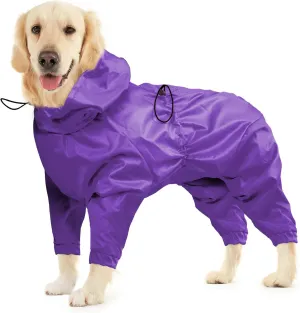 BRKURLEG Dog Raincoat Reflective Pet Poncho for Medium Dogs Boy Girl, Pet Waterproof Rainproof Jacket with Leash Hole, 4 Legs Dog Rain Jacket, Lightweight Waterproof Jackets, Purple XL