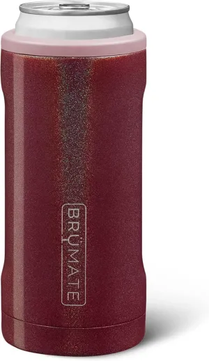 BrüMate Hopsulator Slim Can Cooler Insulated for 12oz Slim Cans | Skinny Can Insulated Stainless Steel Drink Holder for Hard Seltzer, Beer, Soda, and Energy Drinks (Glitter Merlot)