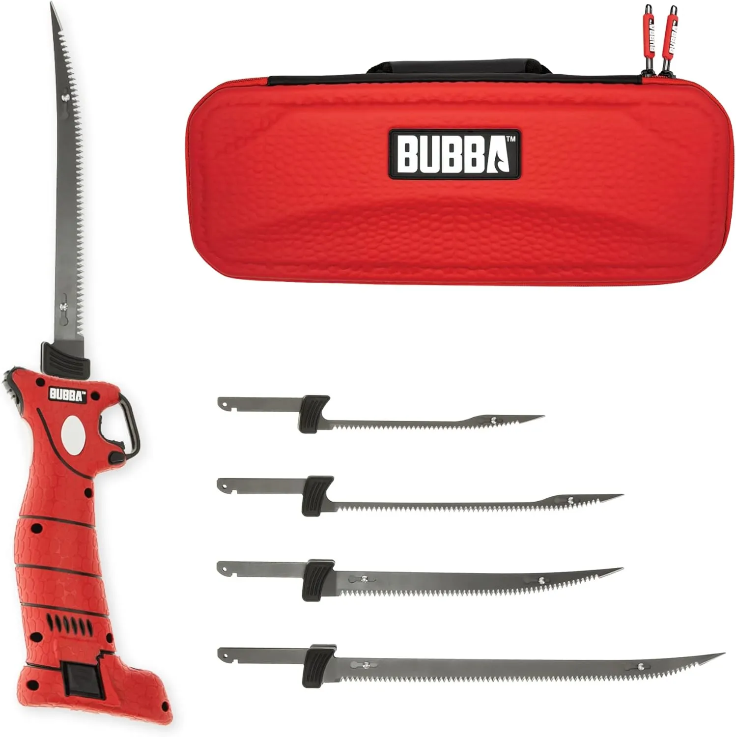 BUBBA Li-Ion Cordless Electric Fillet Knife with Non-Slip Grip Handle, 4 Ti-Nitride S.S. Coated Non-Stick Reciprocating Blades, Charger and Case for Fishing