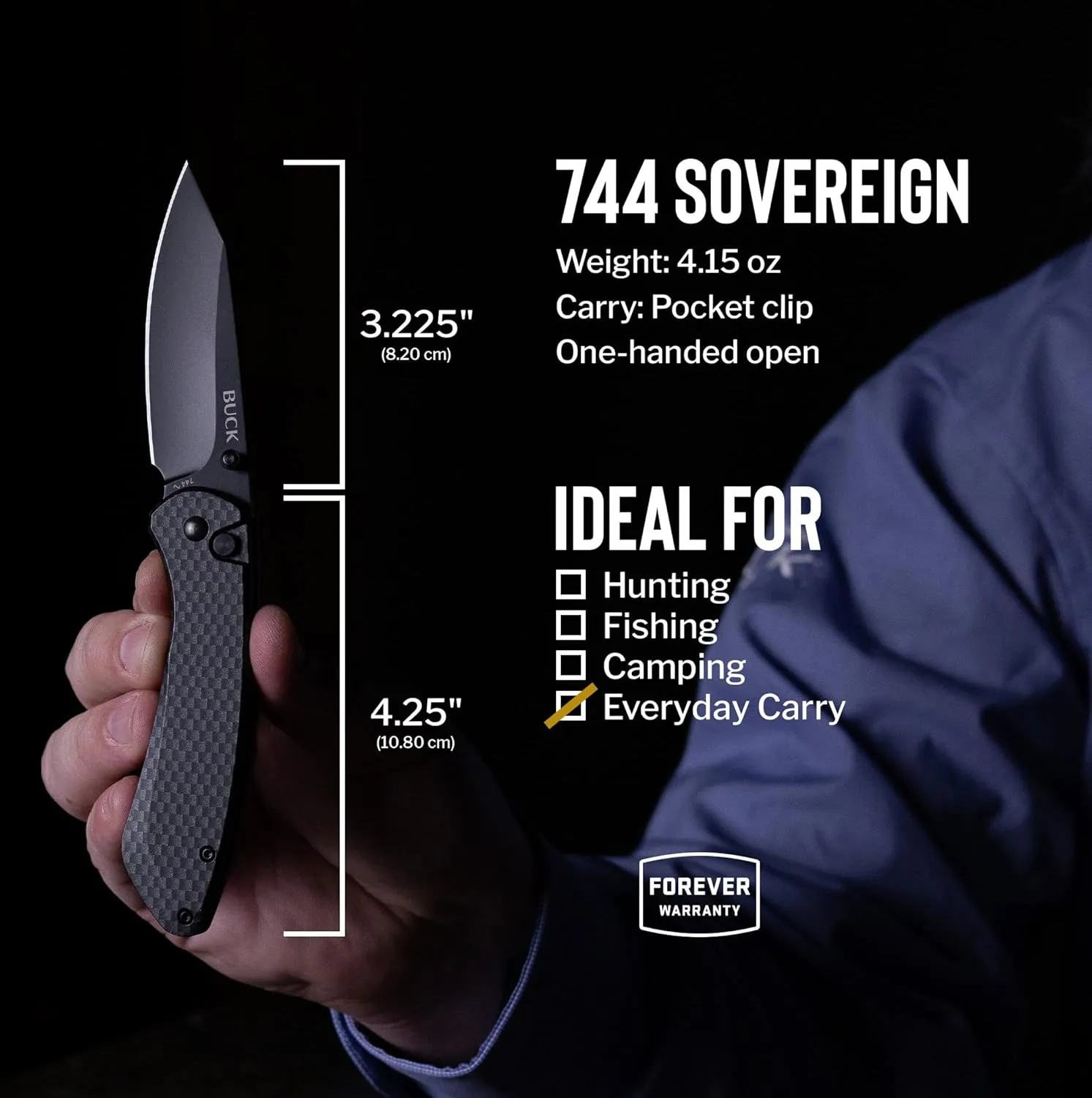 Buck Knives 744 Sovereign Button Lock Pocket Knife, Carbon Fiber