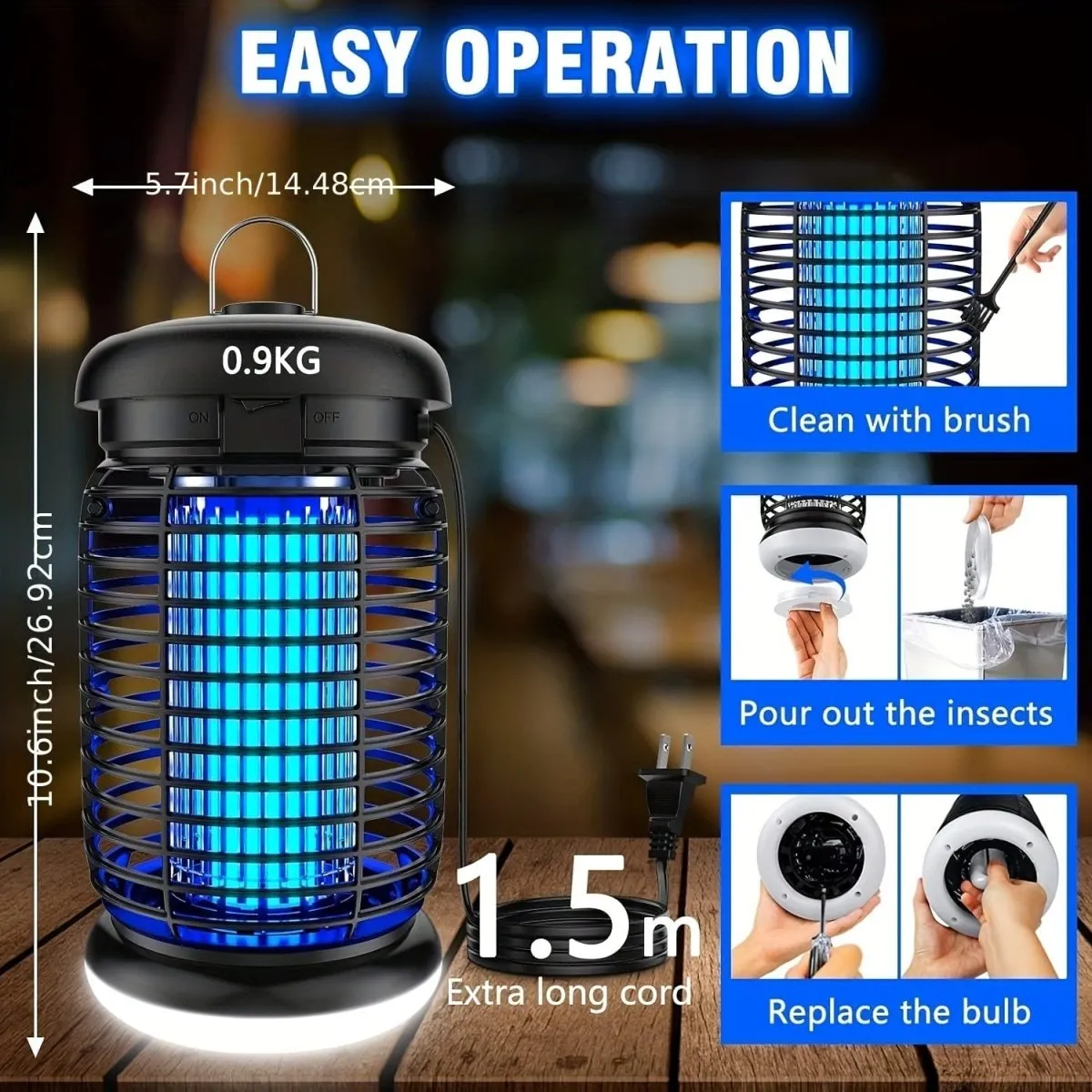 Bug Zapper Outdoor Electric, Mosquito Zapper Indoor, Fly Zapper, Fly Trap, Insect Trap for Garden Backyard Patio, Black