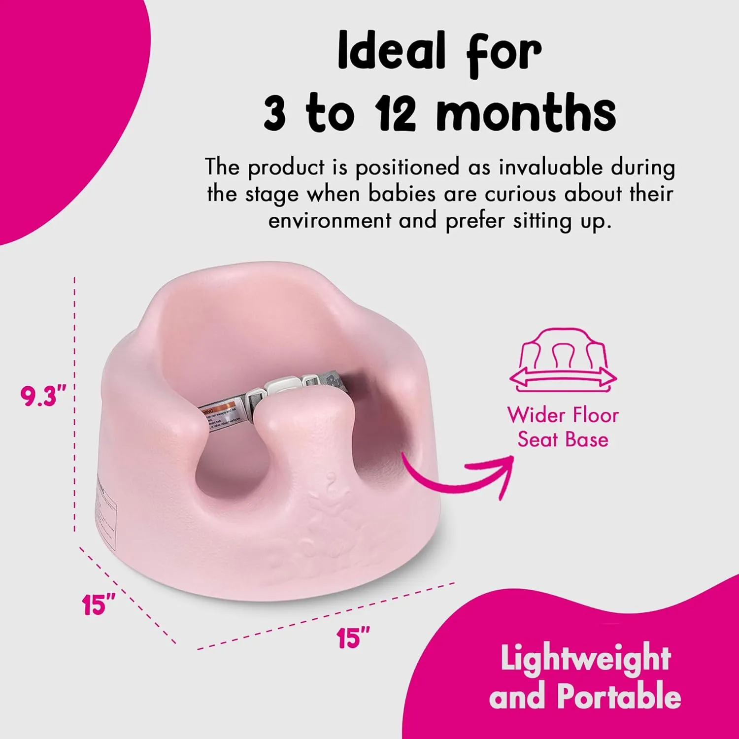 Bumbo Infant Floor Seat Baby Sit Up Chair and Sitting Support for 3 to 12 Months Old with 3 Point Adjustable Safety Strap, 2 Pack, Cradle Pink