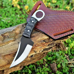 Bushcraft Survival Knife 1095 Steel Fixed Blade outdoor - Pakka Wood Handle - Pancake Leather Sheath - Traditional Field for Camping Fishing, Hunting Men & Wome EDC Knife to Carry on Belt (BLACK)