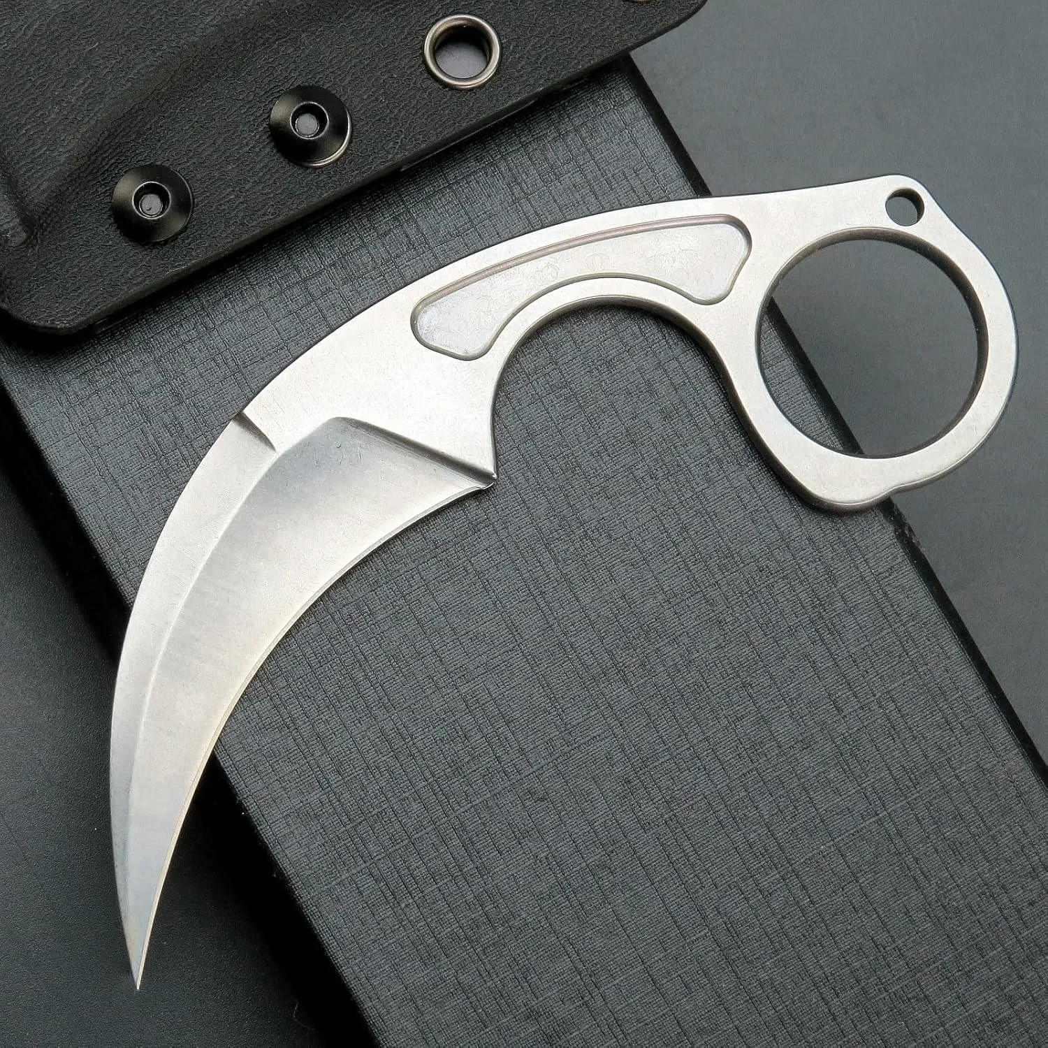 C1293 Outdoor Survival Claw Knife,D2 Steel Blade,Stainless Steel Handle Fixed Blade Knife With Sheath for Outdoor Survival,Hiking,Camping(Silver)