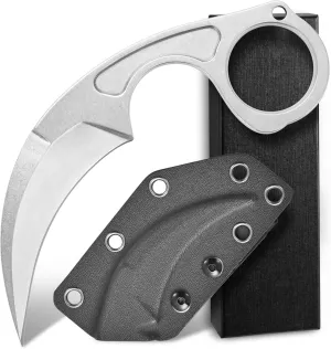 C1293 Outdoor Survival Claw Knife,D2 Steel Blade,Stainless Steel Handle Fixed Blade Knife With Sheath for Outdoor Survival,Hiking,Camping(Silver)