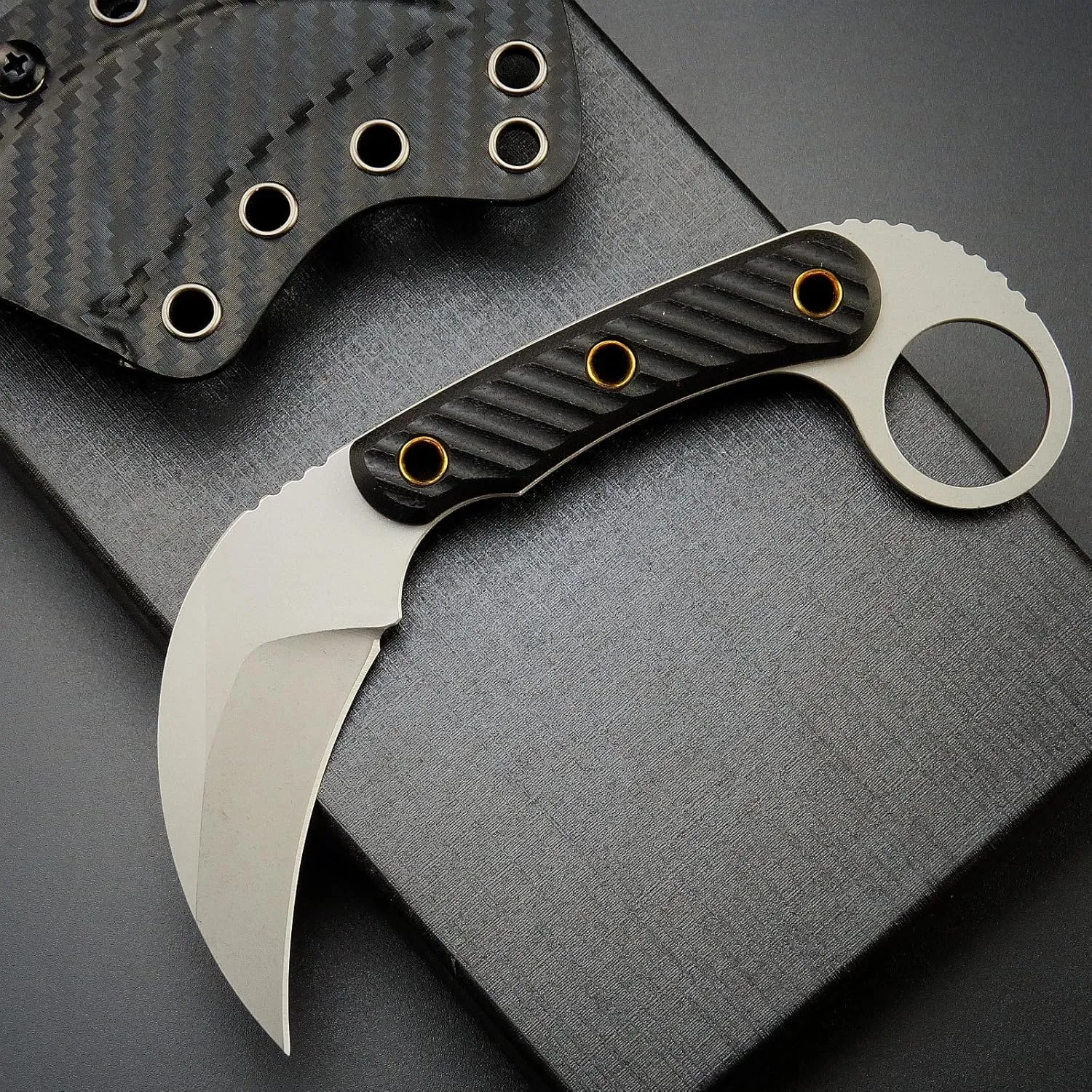 C1395 Fixed Blade Knife,AUS-10 Stonewashed Steel Blade G10 Handle EDC Tool Knife for Outdoor, Survival, Hiking, Camping(Silver)